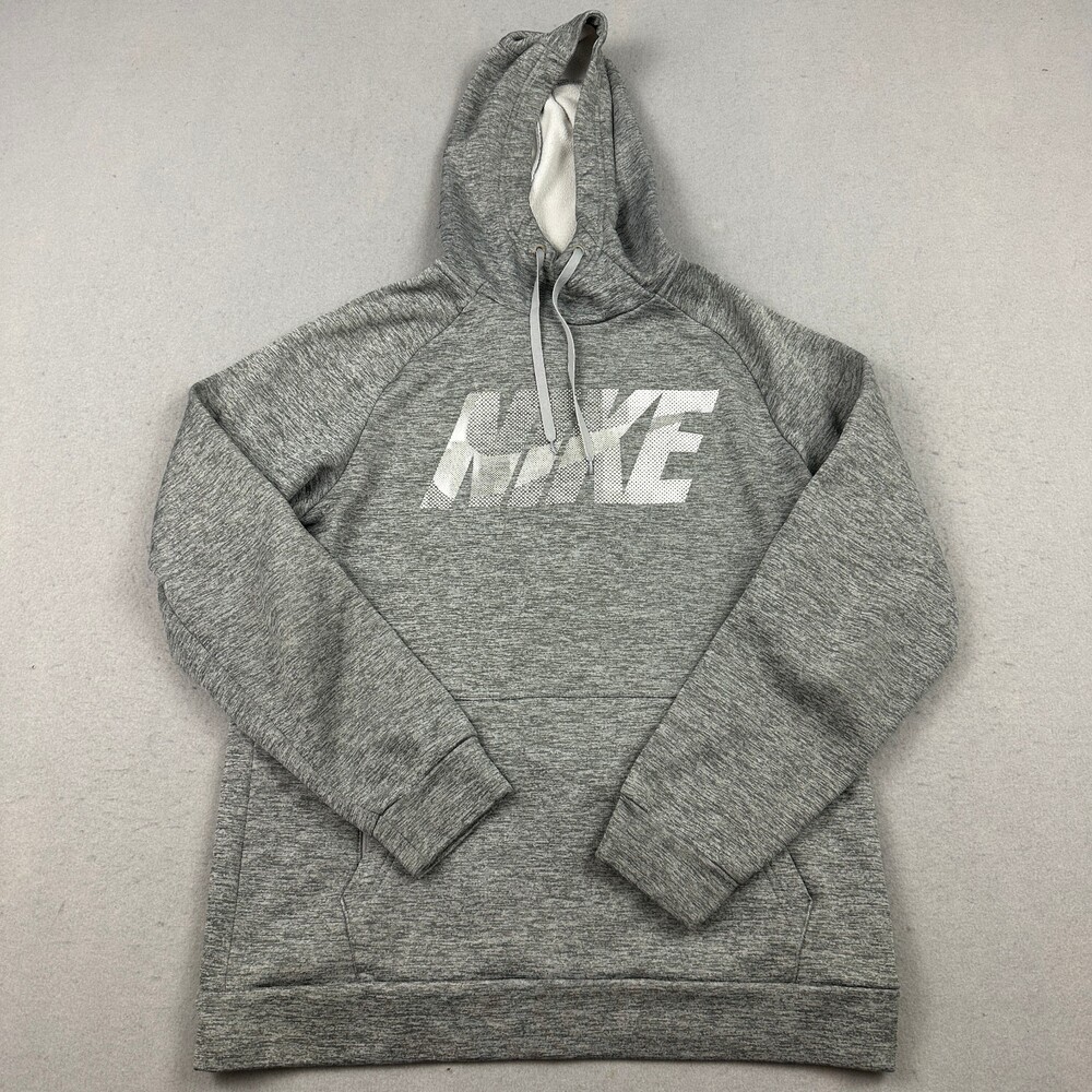 Nike Hoodie Men Medium Gray Therma-Fit Pullover Fleece Swoosh Training M